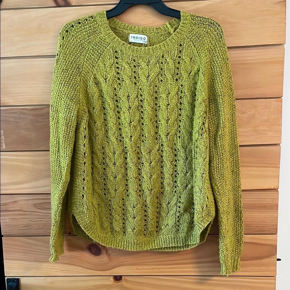 Indigo Green Cable-Knit Crew Neck Sweater